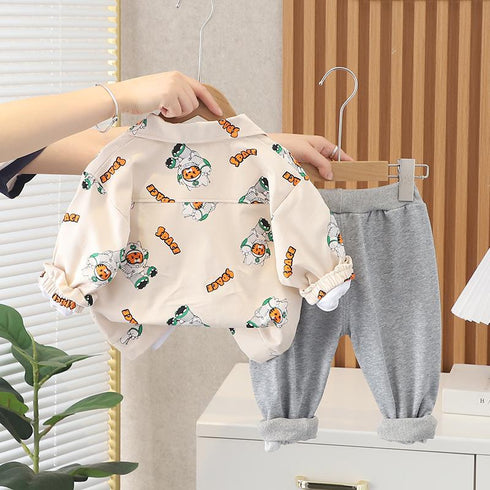 Spring and Autumn Boys Long Sleeve Set Three-Piece Set